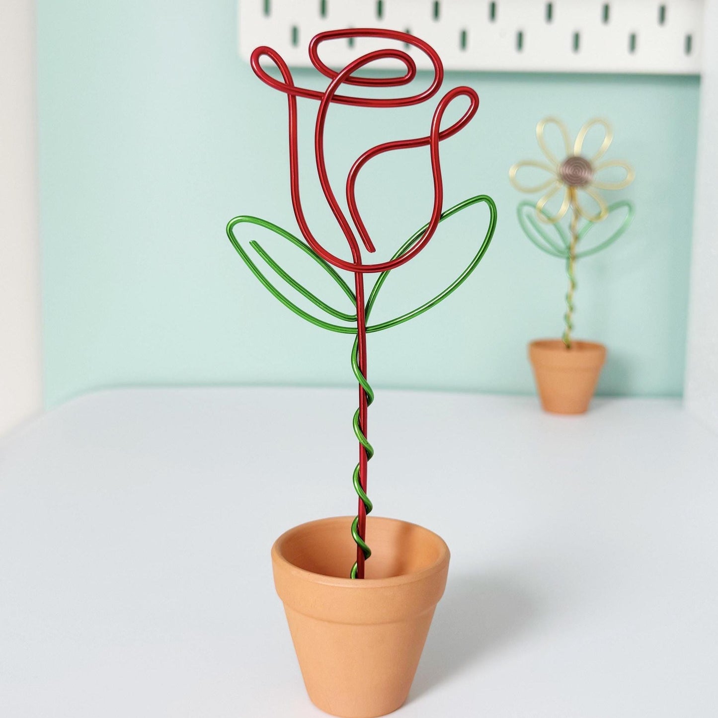 Wire Red Rose in Terracotta Pot - 10th Wedding Anniversary Gift - Forever Flowers - Everlasting Rose - Flowers that last forever
