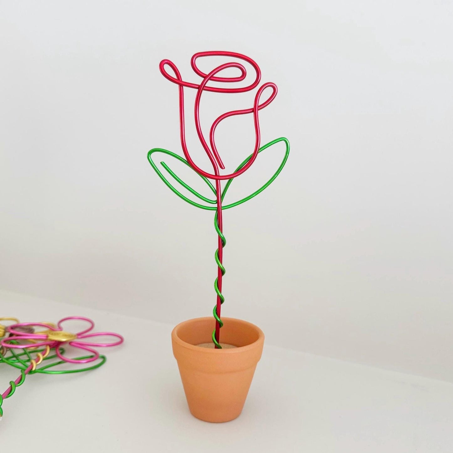 Wire Red Rose in Terracotta Pot - 10th Wedding Anniversary Gift - Forever Flowers - Everlasting Rose - Flowers that last forever