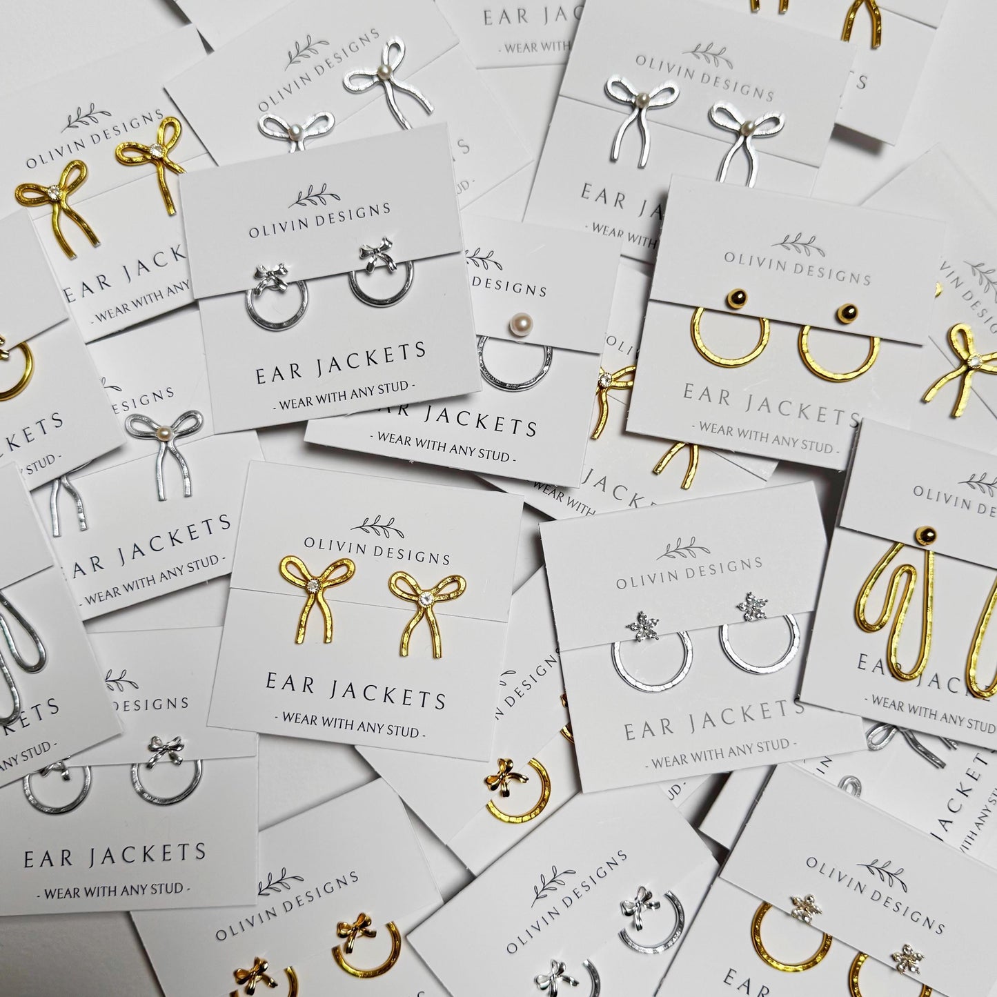 Bow Knot Ear Jacket Handmade Earrings: Sterling Silver or 18K Gold Plated Studs