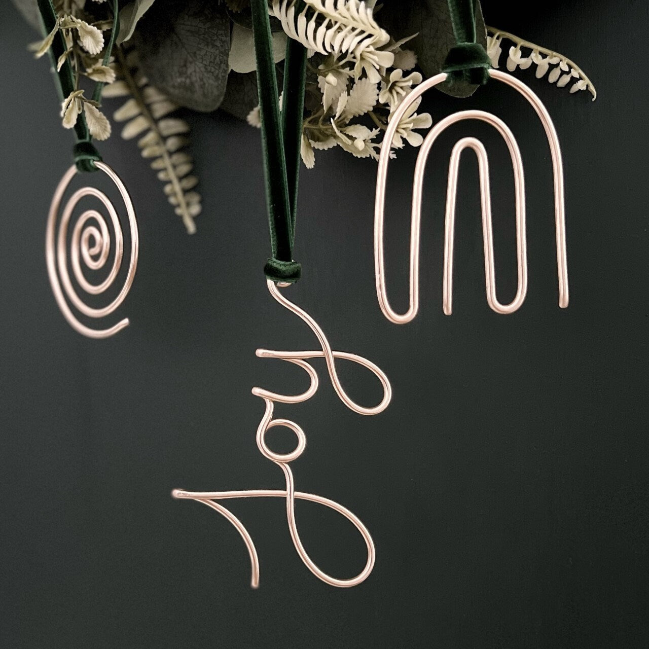 Wire Christmas Tree Decorations, Joy, Wish & Noel