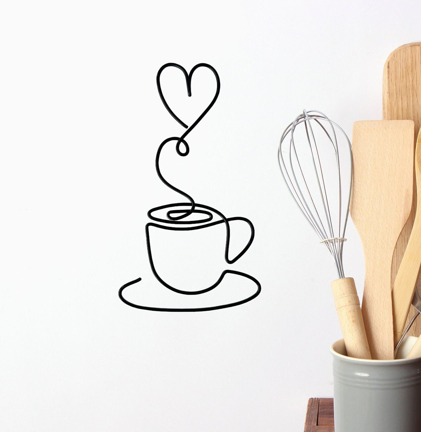 Wire Coffee Cup with Heart Sign Decoration