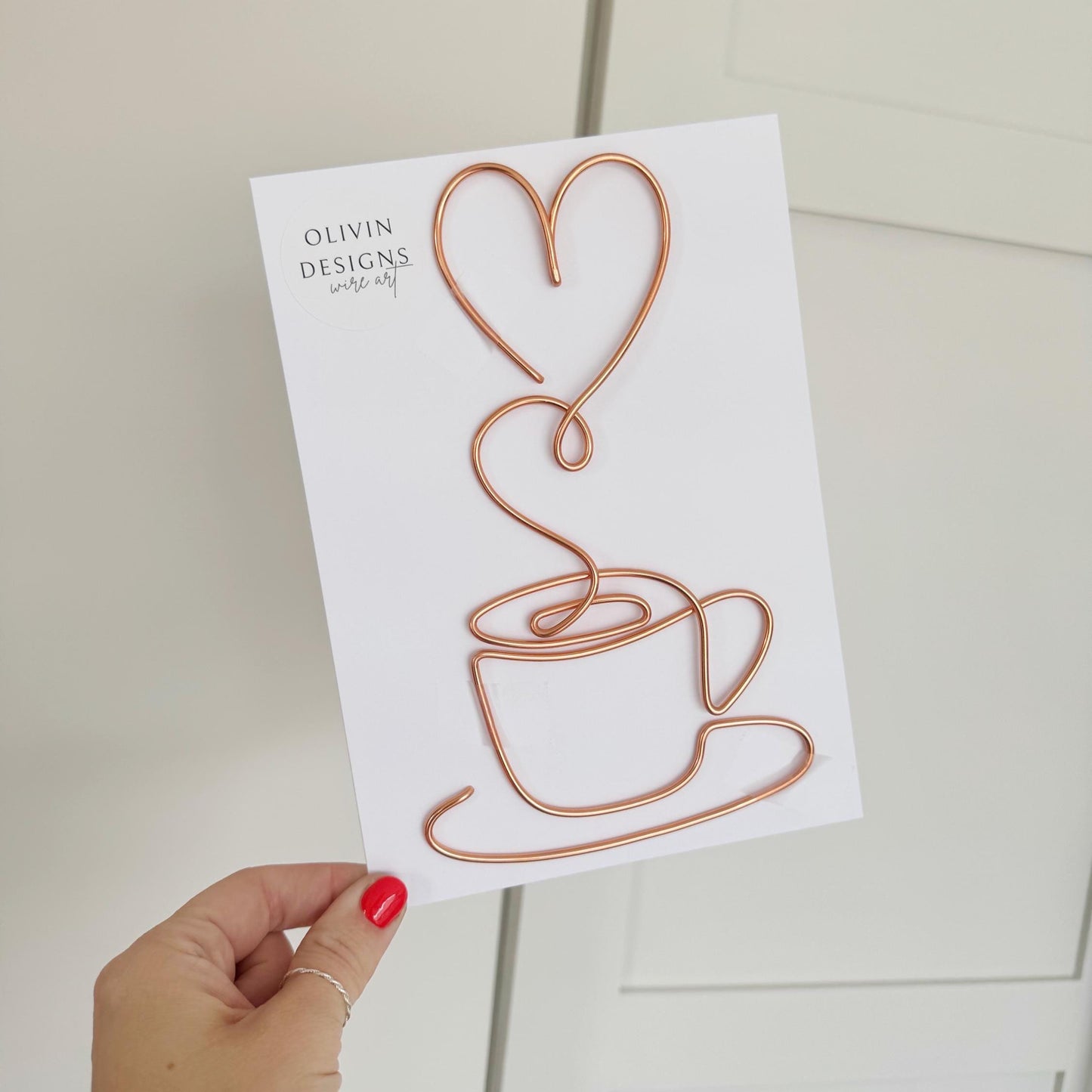 Wire Coffee Cup with Heart Sign Decoration