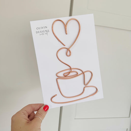 Wire Coffee Cup with Heart Sign Decoration