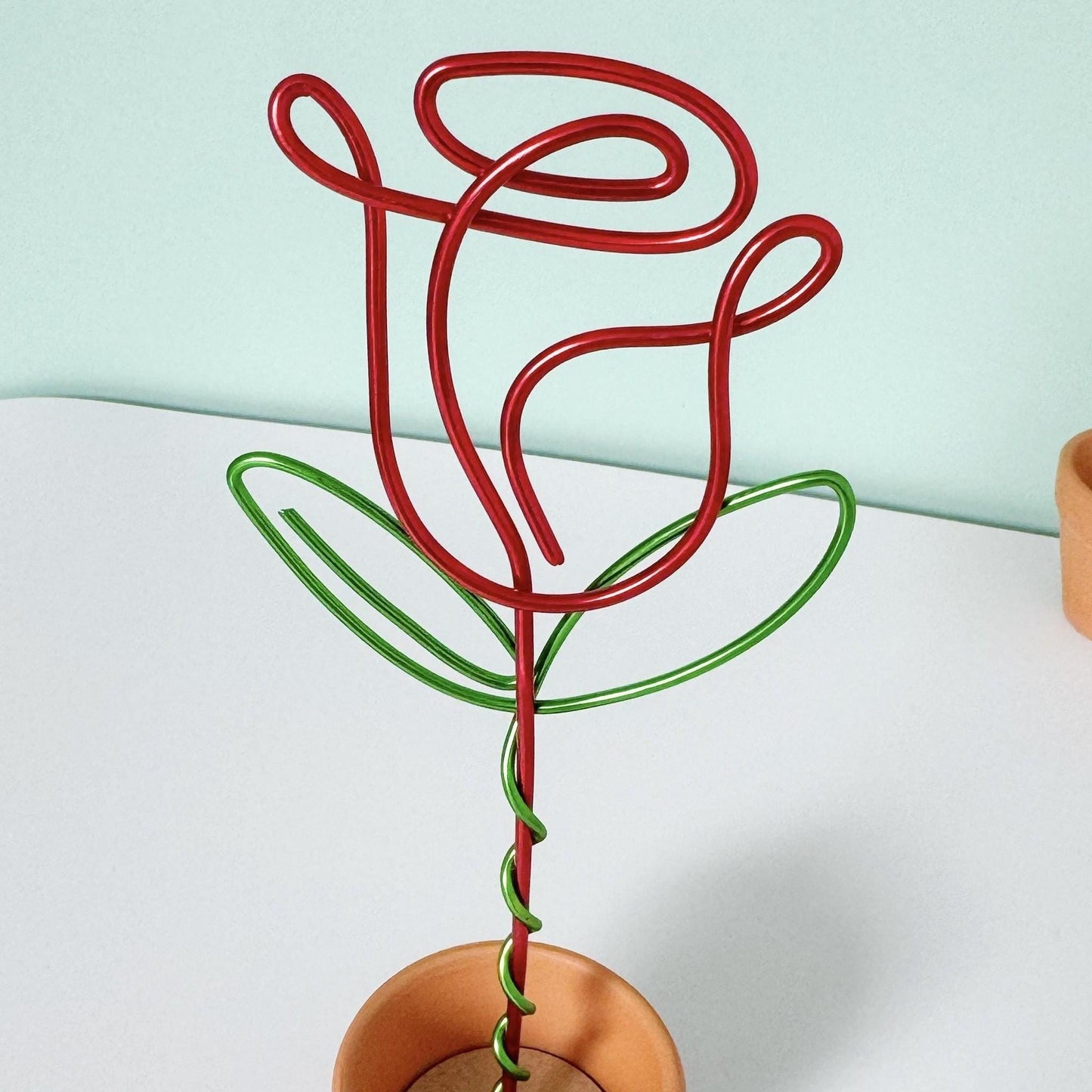 Wire Red Rose in Terracotta Pot - 10th Wedding Anniversary Gift - Forever Flowers - Everlasting Rose - Flowers that last forever
