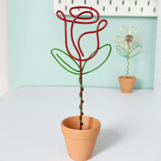 Wire Red Rose in Terracotta Pot - 10th Wedding Anniversary Gift - Forever Flowers - Everlasting Rose - Flowers that last forever
