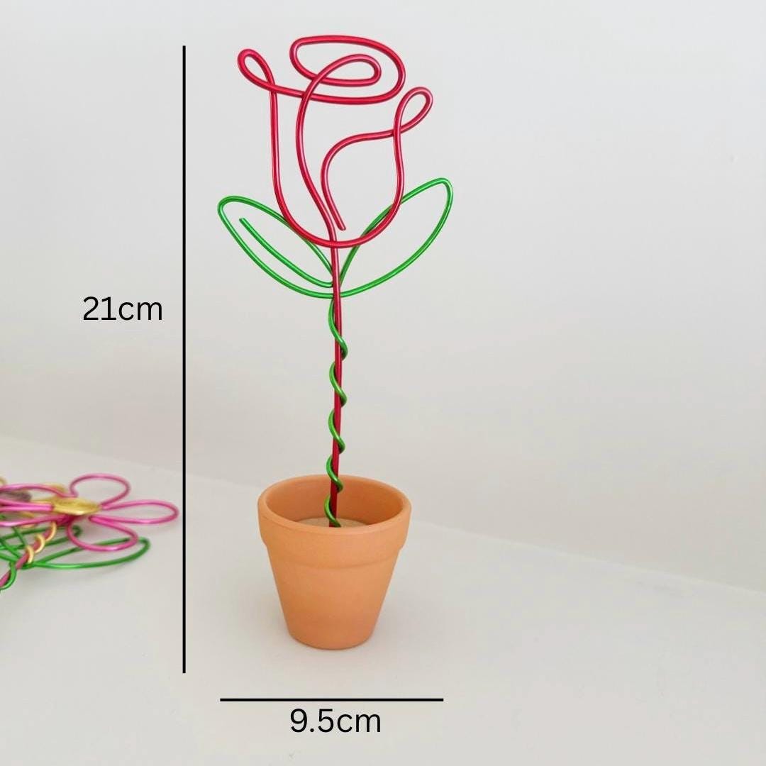 Wire Red Rose in Terracotta Pot - 10th Wedding Anniversary Gift - Forever Flowers - Everlasting Rose - Flowers that last forever