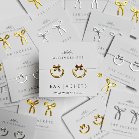 Bow Wreath Ear Jackets: Sterling Silver or 18K Gold Plated Studs