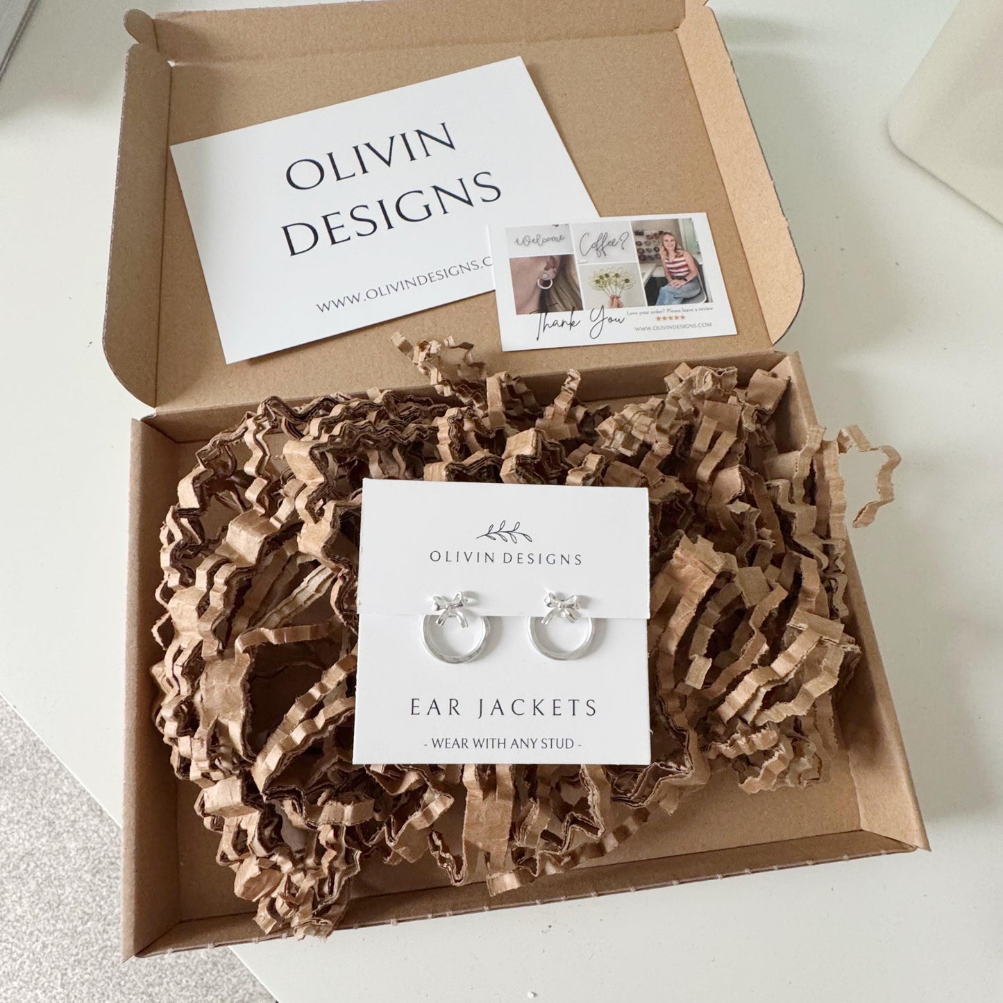 Bow Wreath Ear Jackets: Sterling Silver or 18K Gold Plated Studs